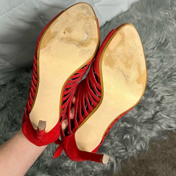 Zara red caged peep-toe stiletto heels - Picture 6 of 11